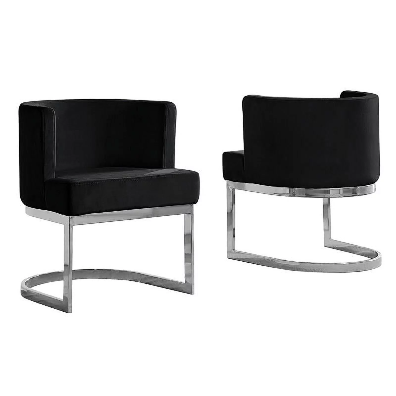 Maklaine Velvet Black Accent Chair with Silver Chrome Base - 1 Chair