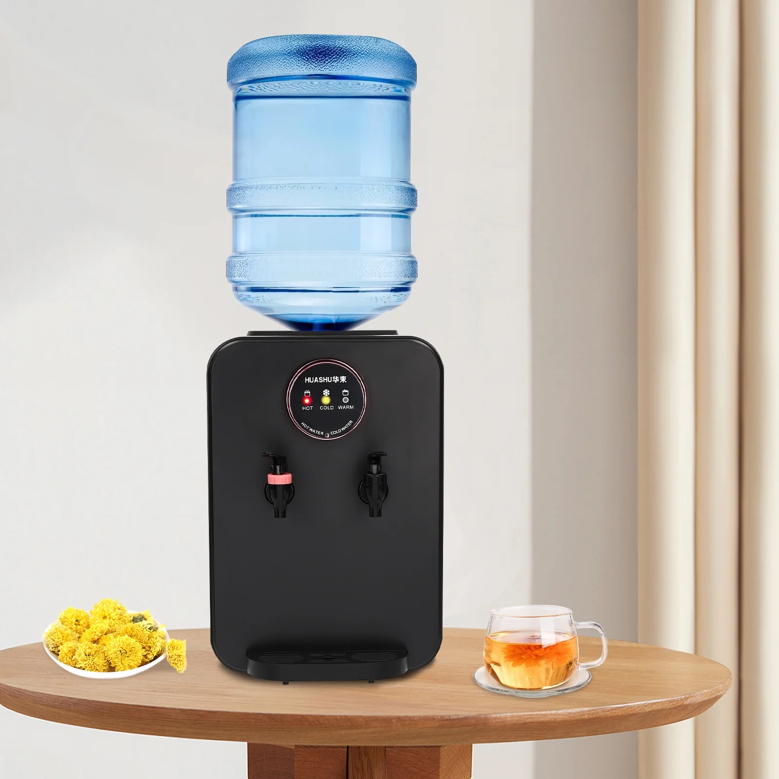 Top Loading Water Cooler, Countertop Hot/Cold Water Dispenser, 110V Premium Water Dispenser with Hot Cold and Room Temperature Water,Black,Applicable Bucket Capacity 4.5-18.9L/1.19-4.99gal