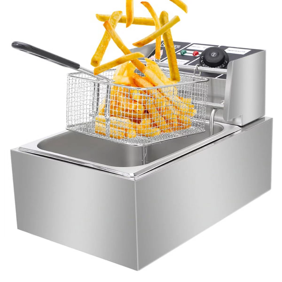 Stainless Steel Electric Fryer, Professional Fryer Double Tank Deep Fryer With Basket For Home and Commercial 6L
