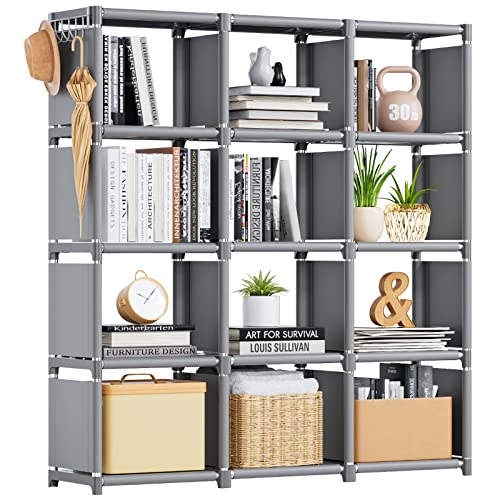 Mavivegue Book Shelf, 12 Cube Storage Organizer, DIY Bookcase, Metal Bookshelf,Tall Book case for Bedroom, Living Room,Office,Closet, Black Cubicle Rack
