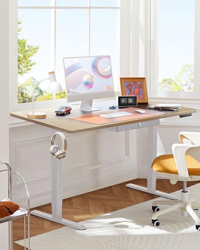 ErGear Electric Standing Desk with Drawer, 48 x 24 Electric Stand Up Desk, Ergonomic Adjustable Table with Storage, Computer Workstation with Cable Management, Headphone/Bag Hooks, Home Office, Maple