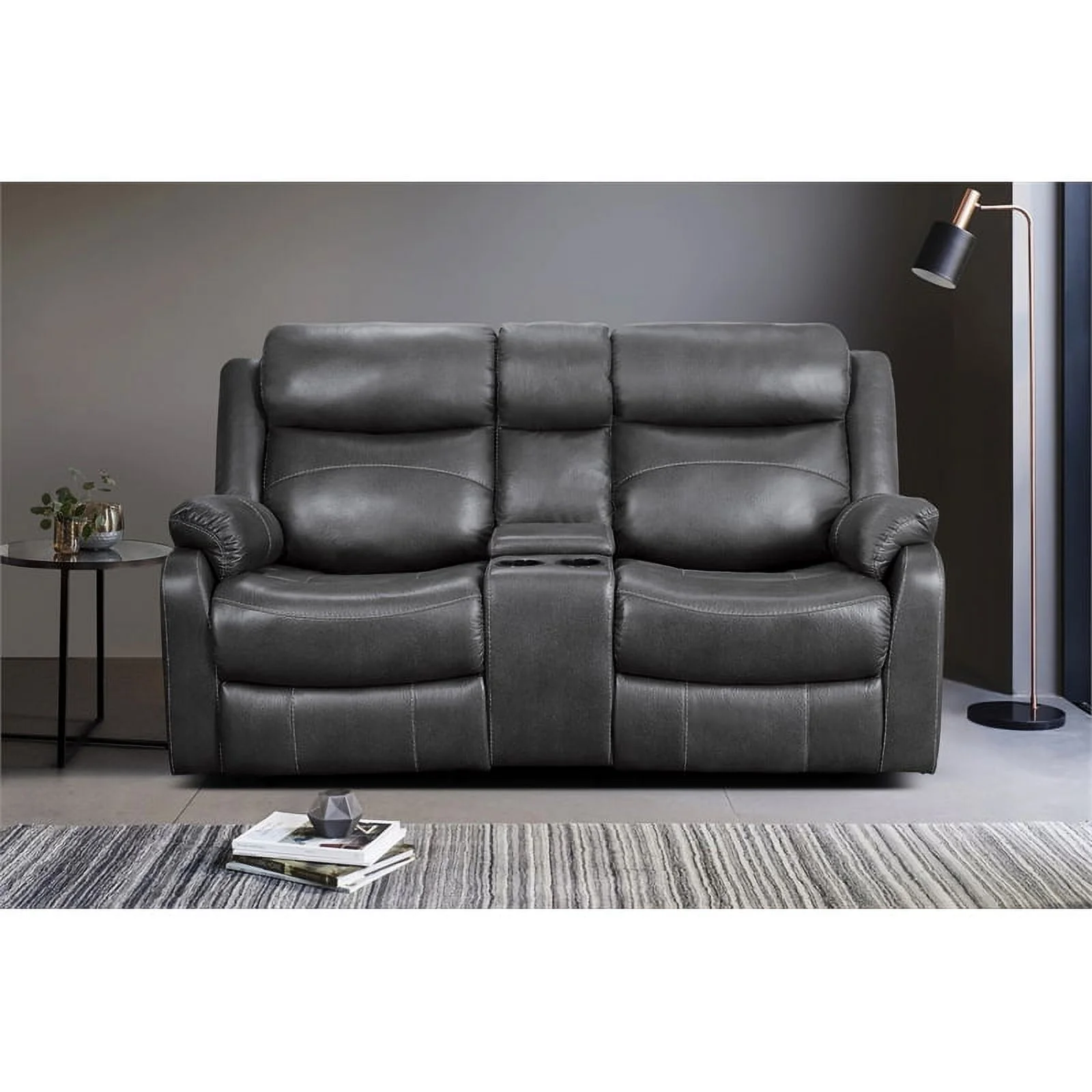Lexicon Yerba Microfiber 2-Piece Manual Reclining Sofa Set in Dark Gray