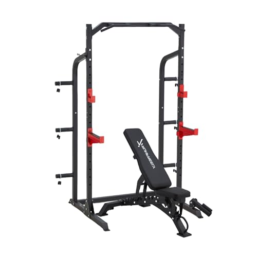 Power Rack for Home Gym, Smith-Machine with Cable Crossover for Full-Body Workout, All-in-one Trainer Equipment for Strength Training, Squat, Bench Press and Pull Up Bar