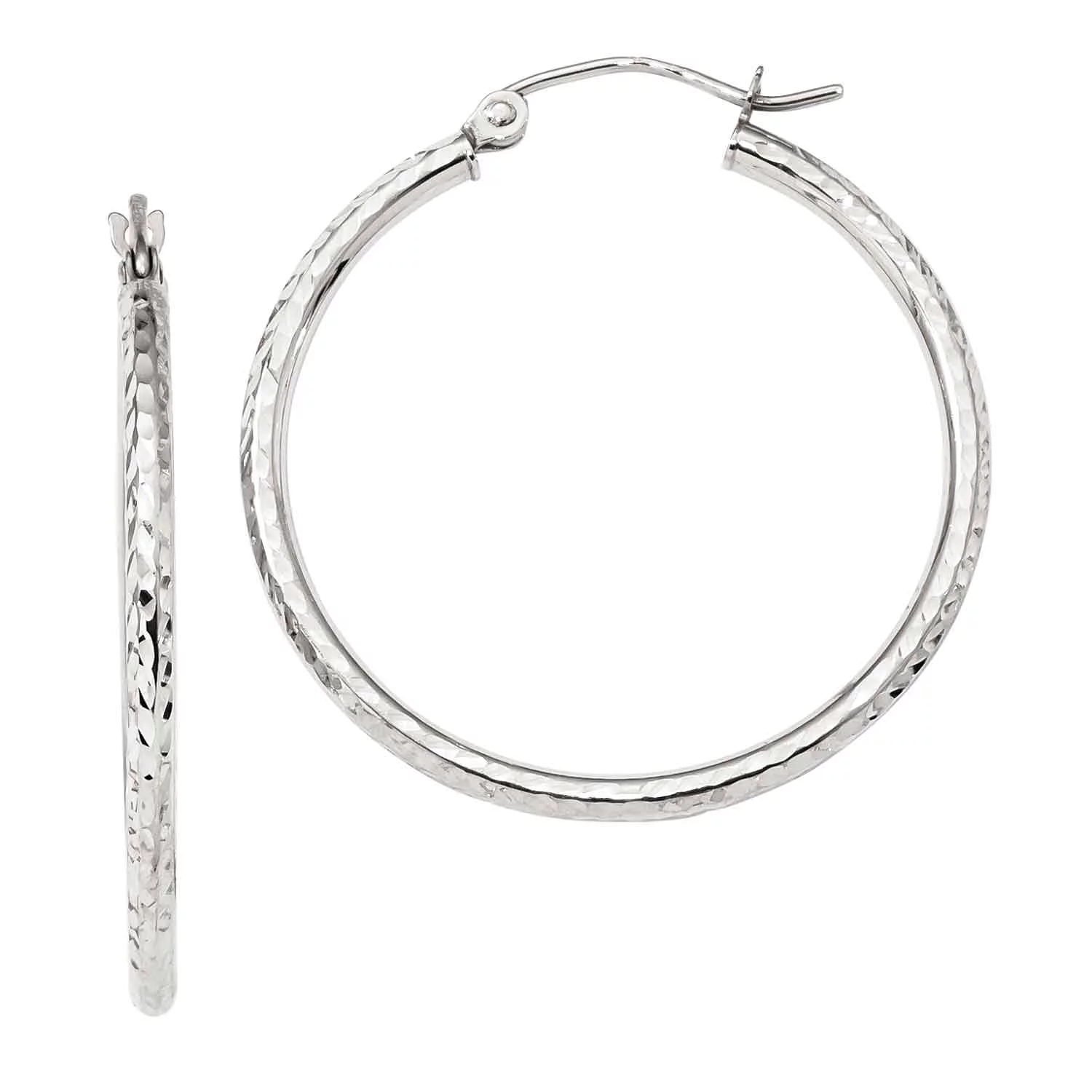 Primal Gold 10 Karat White Gold Diamond-cut 2mm Round Tube Hoop Earrings