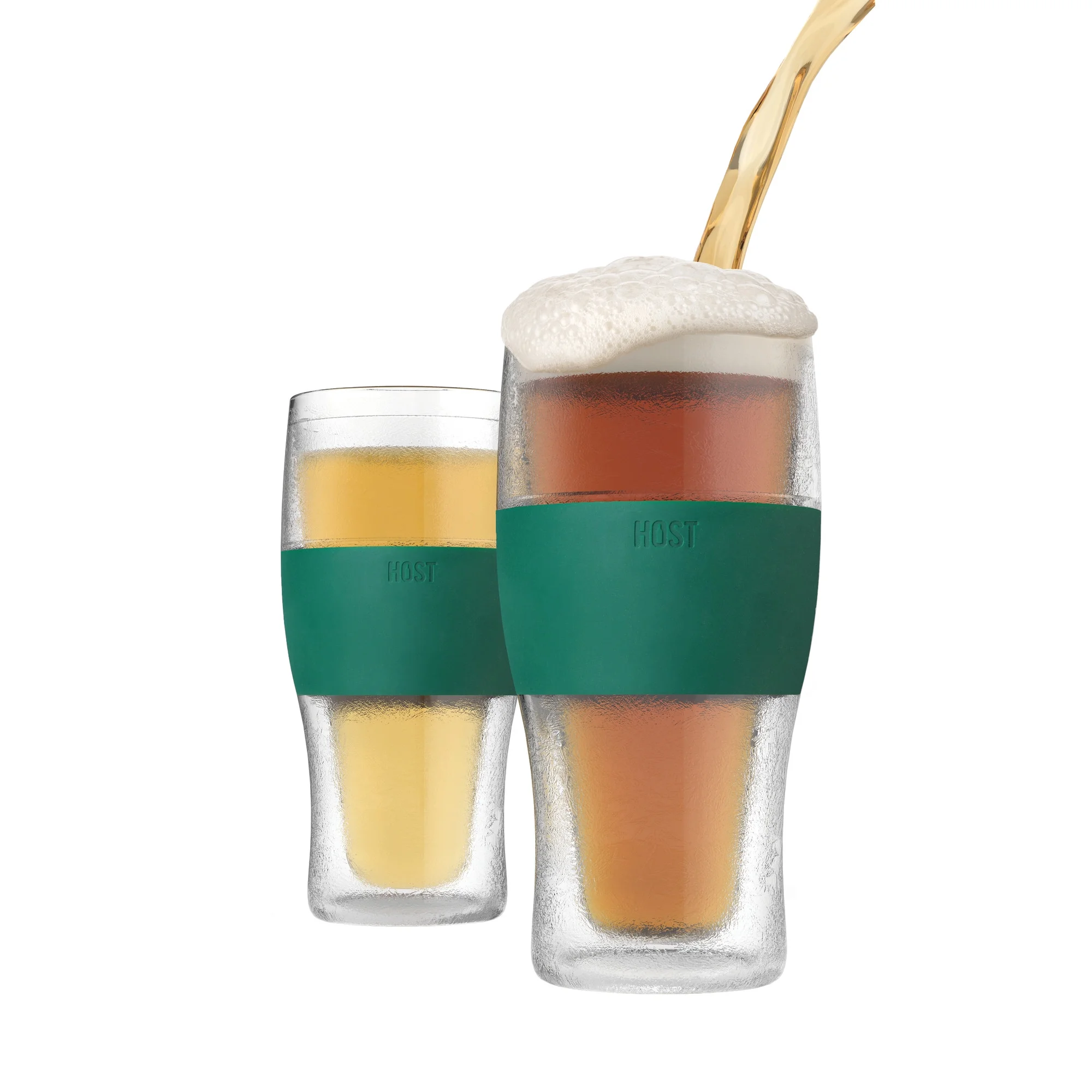 Host Freeze Beer Glasses - Double Walled Insulated Plastic Pint Glasses, Green