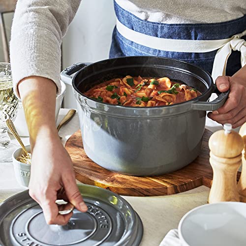 STAUB Cast Iron Dutch Oven 5.5-qt Round Cocotte, Made in France, Serves 5-6, Black Matte