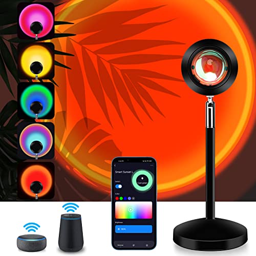 Sunset Lamp Projection, 6W UFO Sunset Light with Alexa Voice Control, APP &Timer, 16 Colors RGB Changing Night Light for Home Room Décor