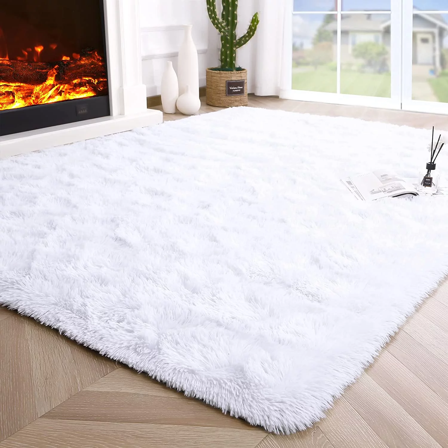 Junovo Super Soft Fluffy Area Rugs Modern Shag Rug for Bedroom Living Room,Cute Carpets for Kids Nursery Girls Home Dorm,5'x8',White
