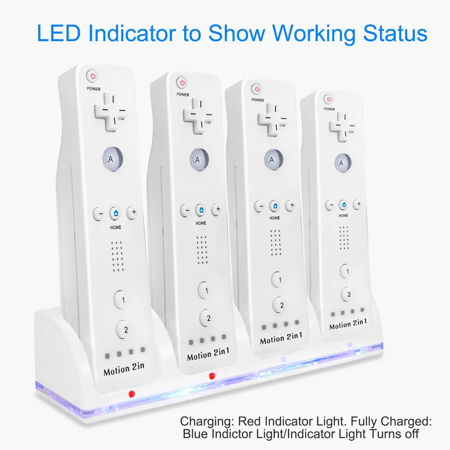 iMountek 4 Remotes Charging Dock Game Controller Charger for Wii Nintendo White
