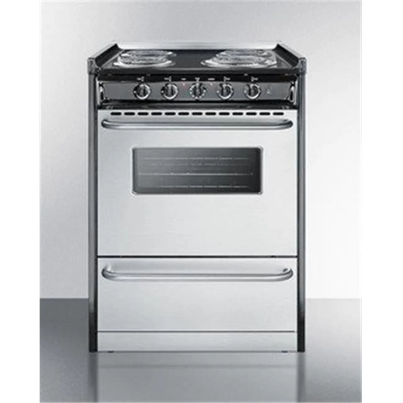 Summit Appliance TEM610BRWY 24 in. Slide-In Electric Range with Stainless Steel Doors & Black Porcelain Top, Replaces TEM630R