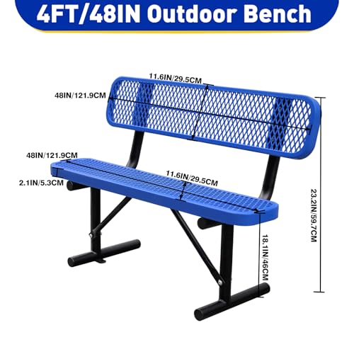 8FT Heavy Duty Park Bench with Back Portable Frame, Outdoor Metal Park Bench with Backrest, Steel Mesh Outdoor Bench for Garden, Lawn, Patio, Porch, Park, Yard (Black, 94.1