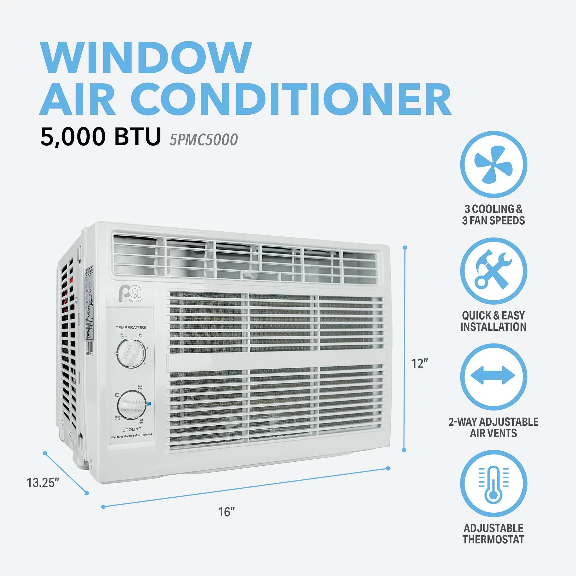 Perfect Aire 115V 5,000 BTU Window Air Conditioner with Mechanical Controls