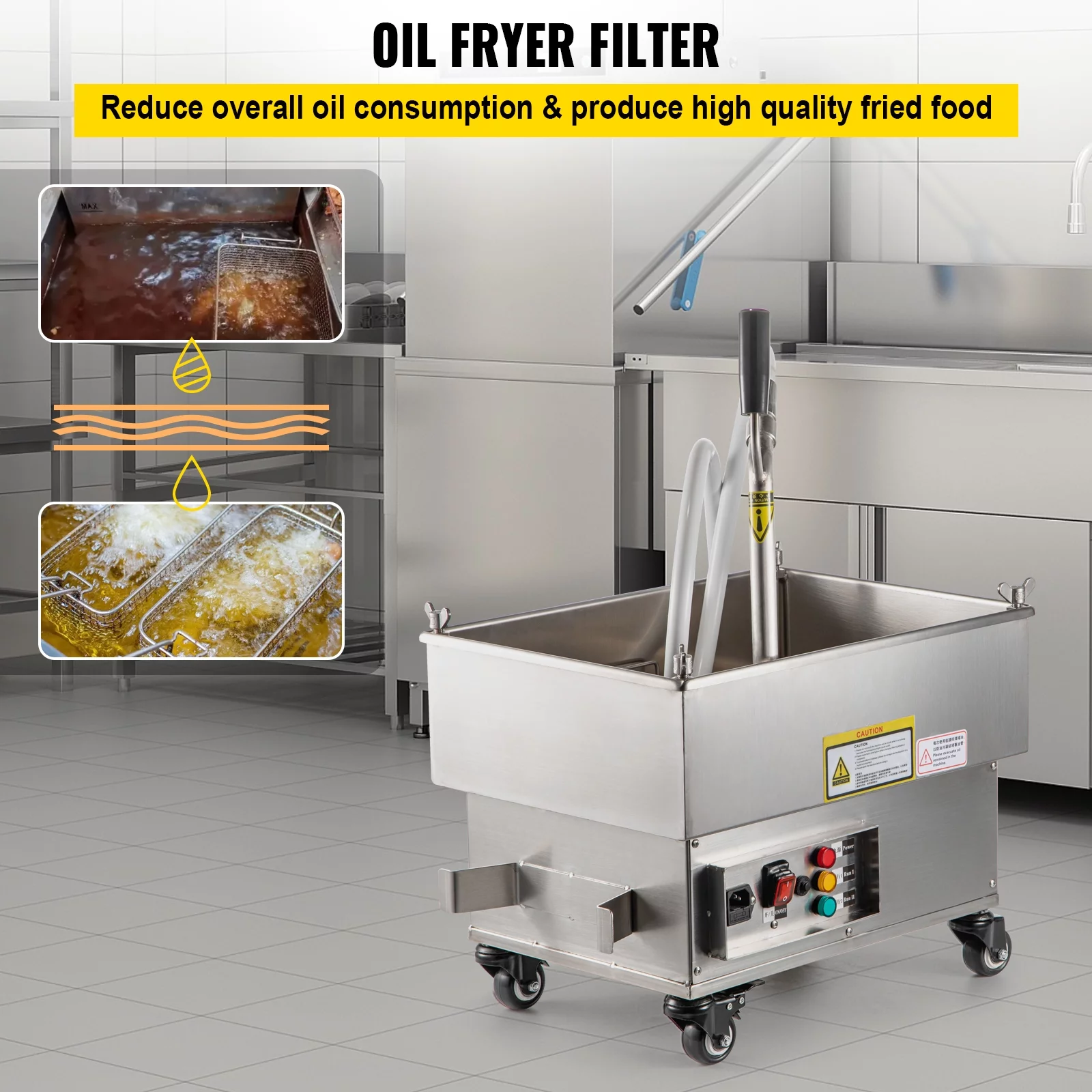 VEVOR Mobile Fryer Filter 44lbs Capacity Oil Filtration System 300W Fryer Filter Frying Oil Filtering System 110v/60Hz (Oil Capacity 22L/5.8 Gallon)