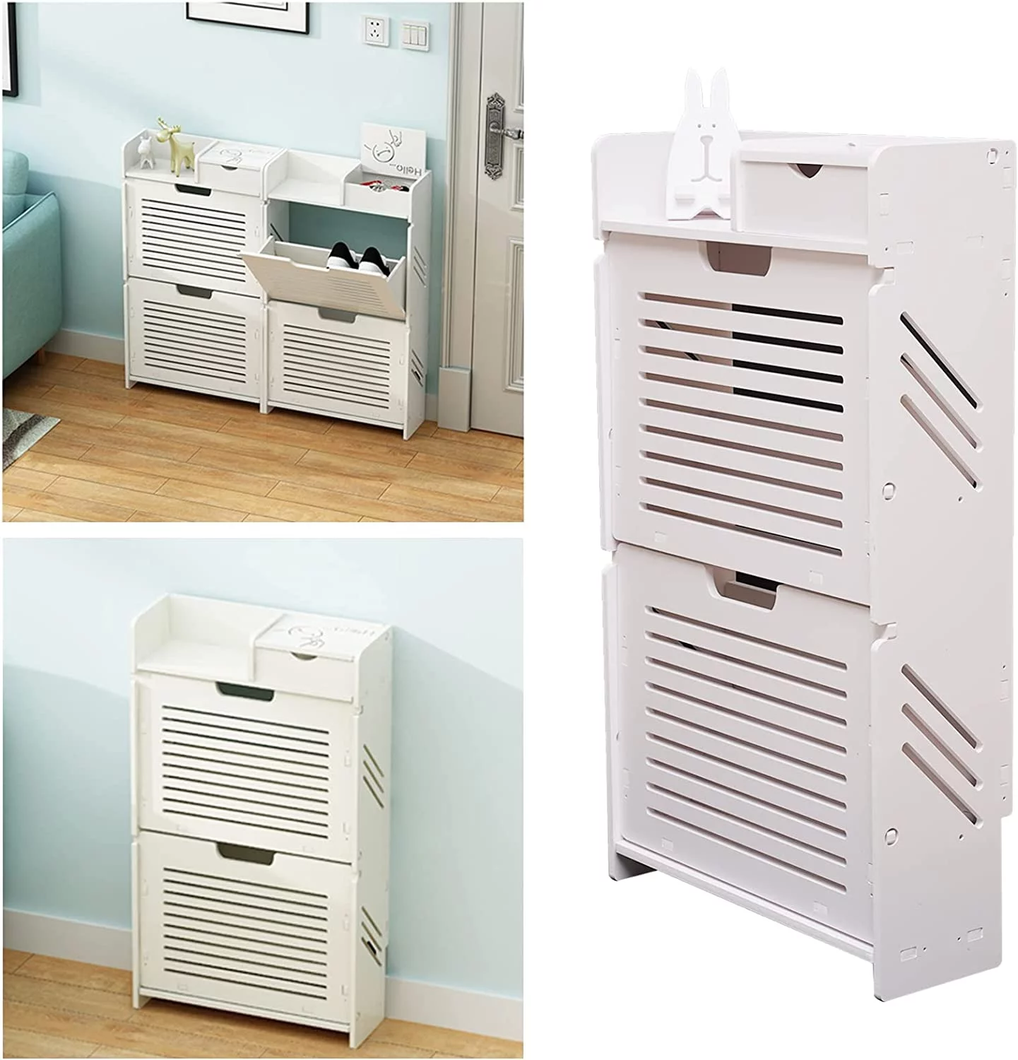 Miumaeov Shoe Cabinet for Entryway, White Narrow Shoe Storage Cabinet Flip Down Shoe Rack PVC Board Shoe Organizer for Home and Apartment