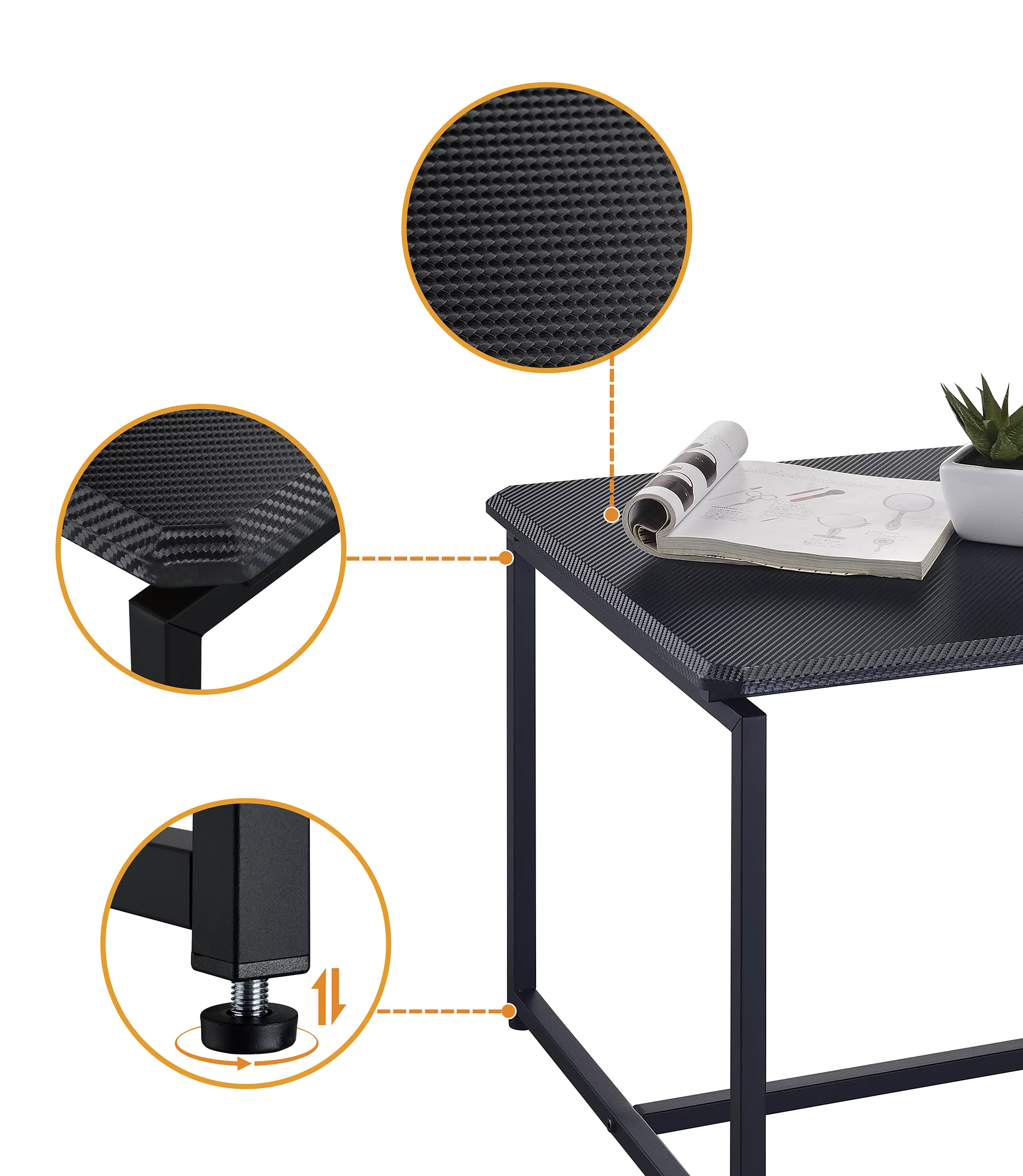 CoSoTower 3 Piece Black Carbon Fiber Wrap Coffee Table and End Table Set