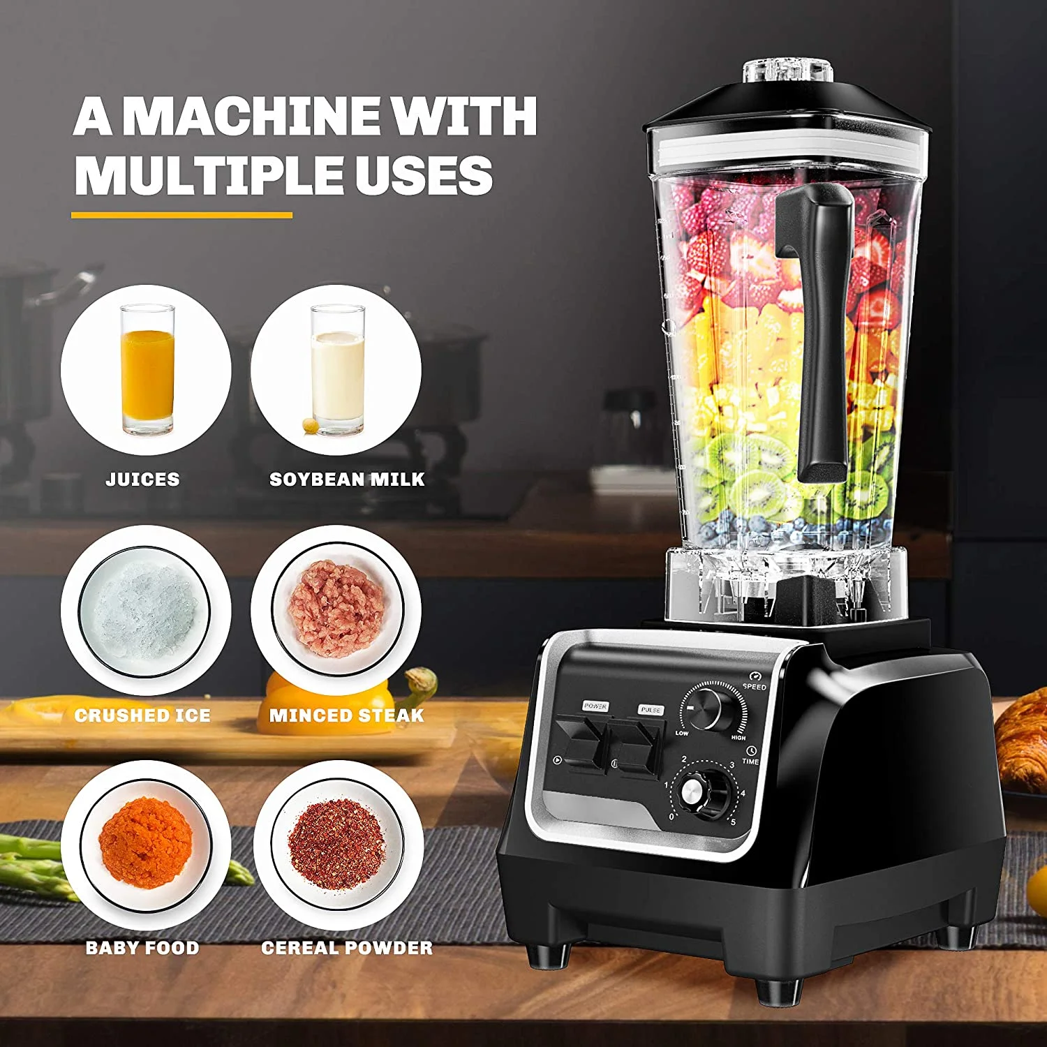 Excellent Professional Countertop Blender  Blender for kitchen Max 2200W High Power Home and Commercial Blender with Timer，Blender with Variable Speed for Frozen Fruit\u200B  Crushing I