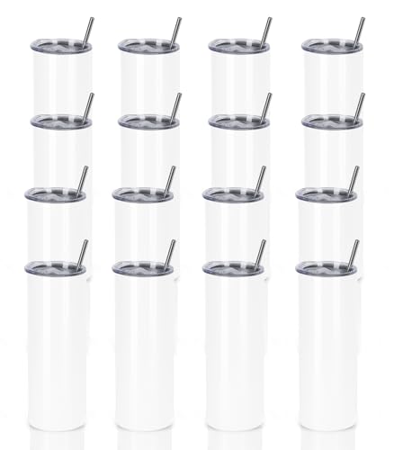 20 Oz Stainless Steel Straight Skinny Tumbler Set (8 Pack), Insulated Slim Thin Travel Cup with Lid, Black