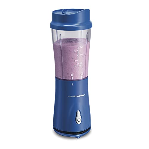 Hamilton Beach Portable Blender for Shakes and Smoothies, 14 Oz BPA Free Travel Cup & Lid, Durable Stainless Steel Blades, Personal Smoothie Blender, Blue (51132)