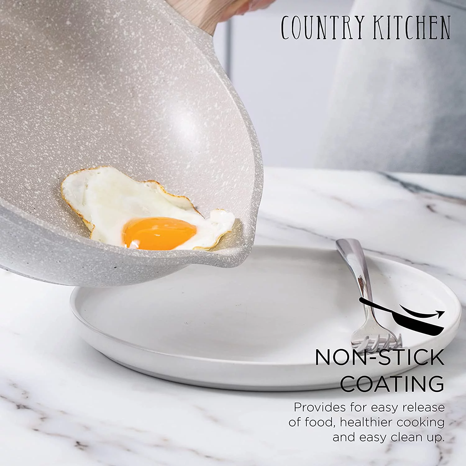 Country Kitchen Nonstick Induction Cookware Sets, 8 Piece Aluminum Pots and Pans