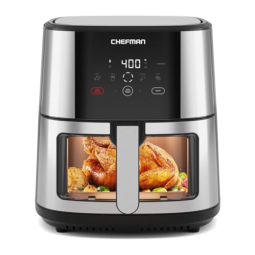 Chefman TurboFry® Touch Air Fryer, XL 8-Qt Family Size, One-Touch Digital Control Presets, French Fries, Chicken, Meat, Fish, Nonstick Dishwasher-Safe Parts, Automatic Shutoff, Stainless Steel