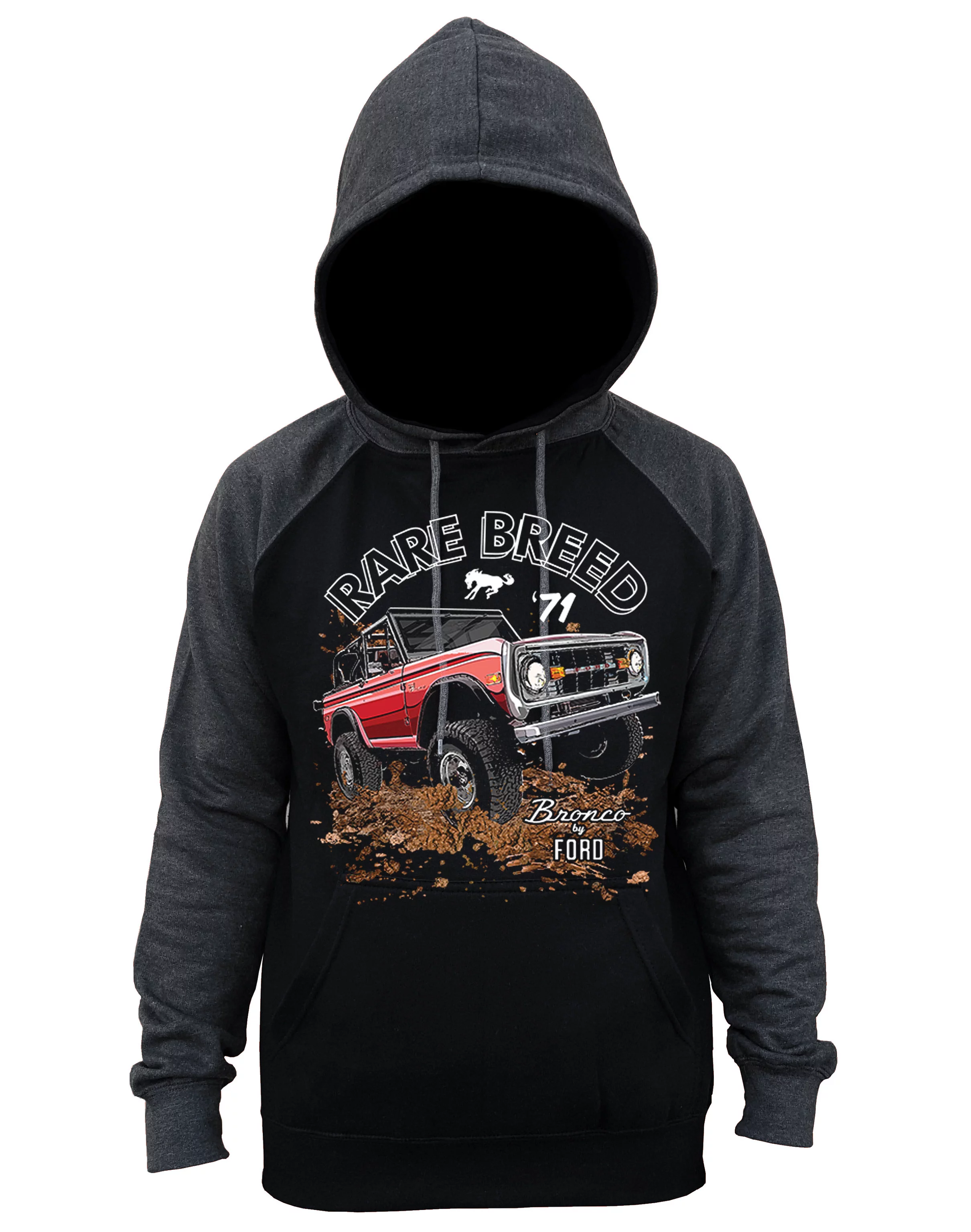 Men's Ford Bronco Rare Breed Black/Charcoal Raglan Baseball Hoodie Sweater Medium Black