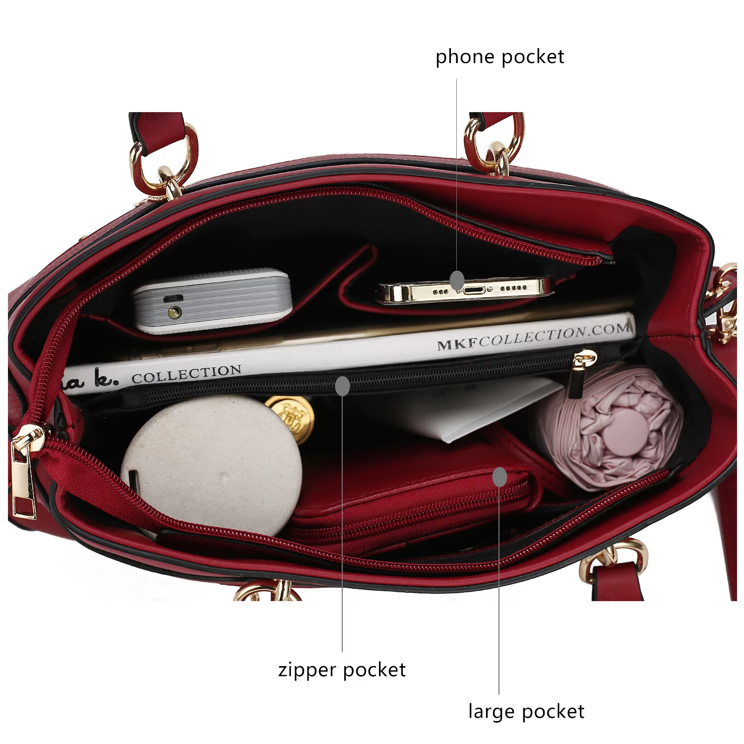 MKF Collection Gardenia Vegan Leather Women's Tote Bag & Wallet, Trend Crossbody Purse Handbag by Mia K - Red