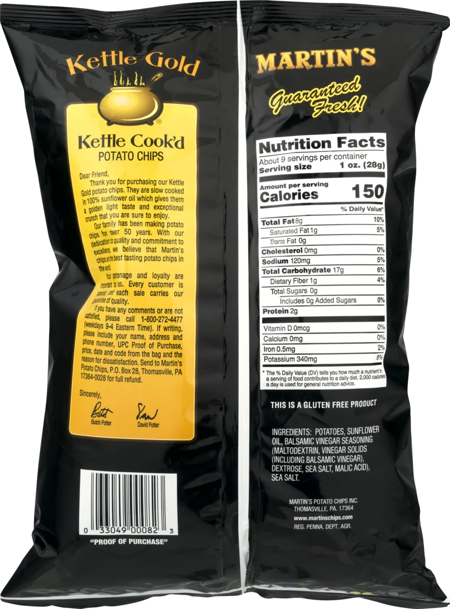 Martin's Kettle Gold Kettle Cook'd Sea Salt & Balsamic Vinegar Potato Chips, 3-Pack 8 oz. Bag