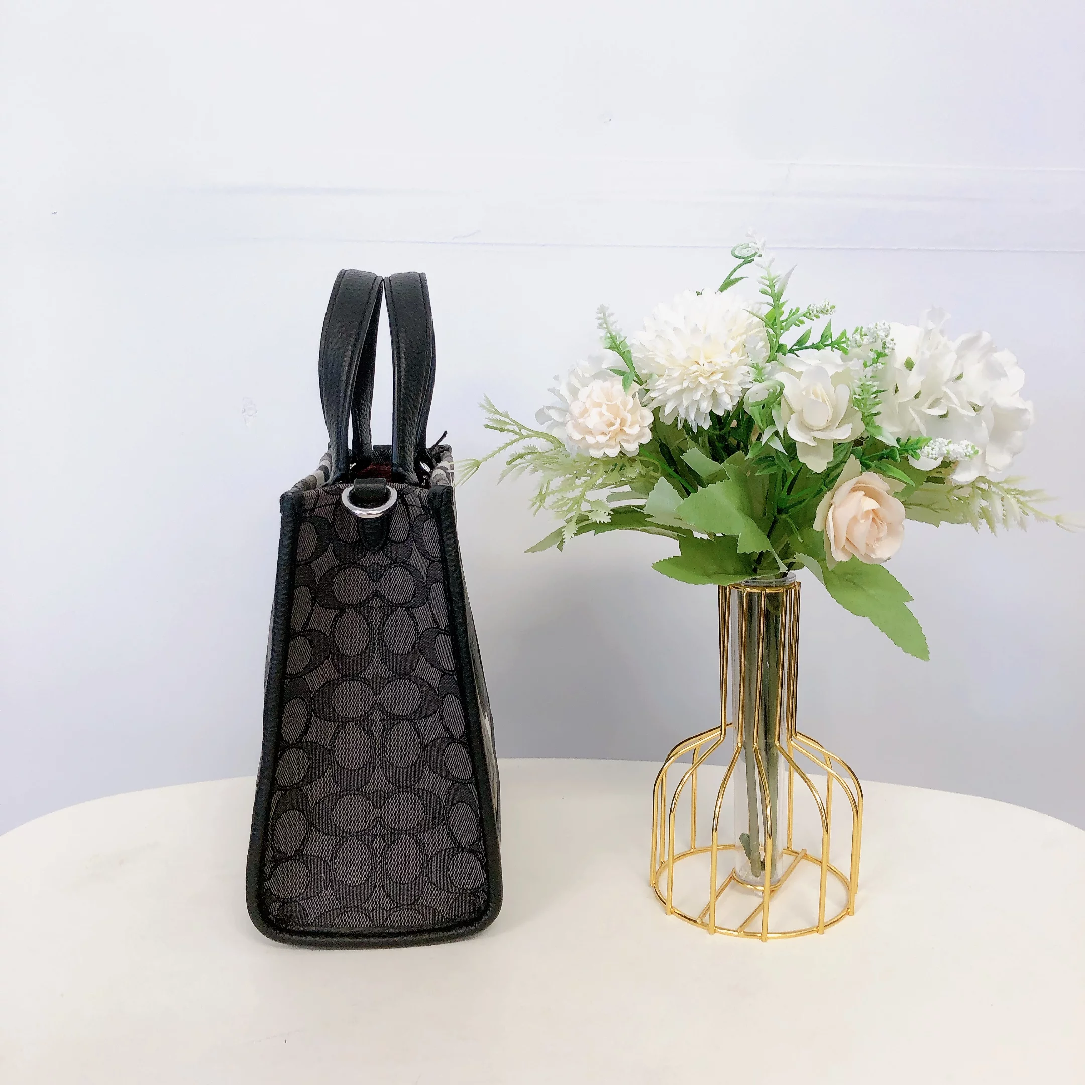 Coach C8417 Dempsey Tote 22 In Signature Jacquard With Stripe And Coach Patch IN Black Smoke Black Multi