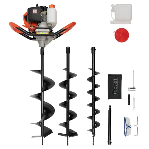 52cc 1700W Auger Post Hole Digger Gas Powered with 3 Drill Bits 4