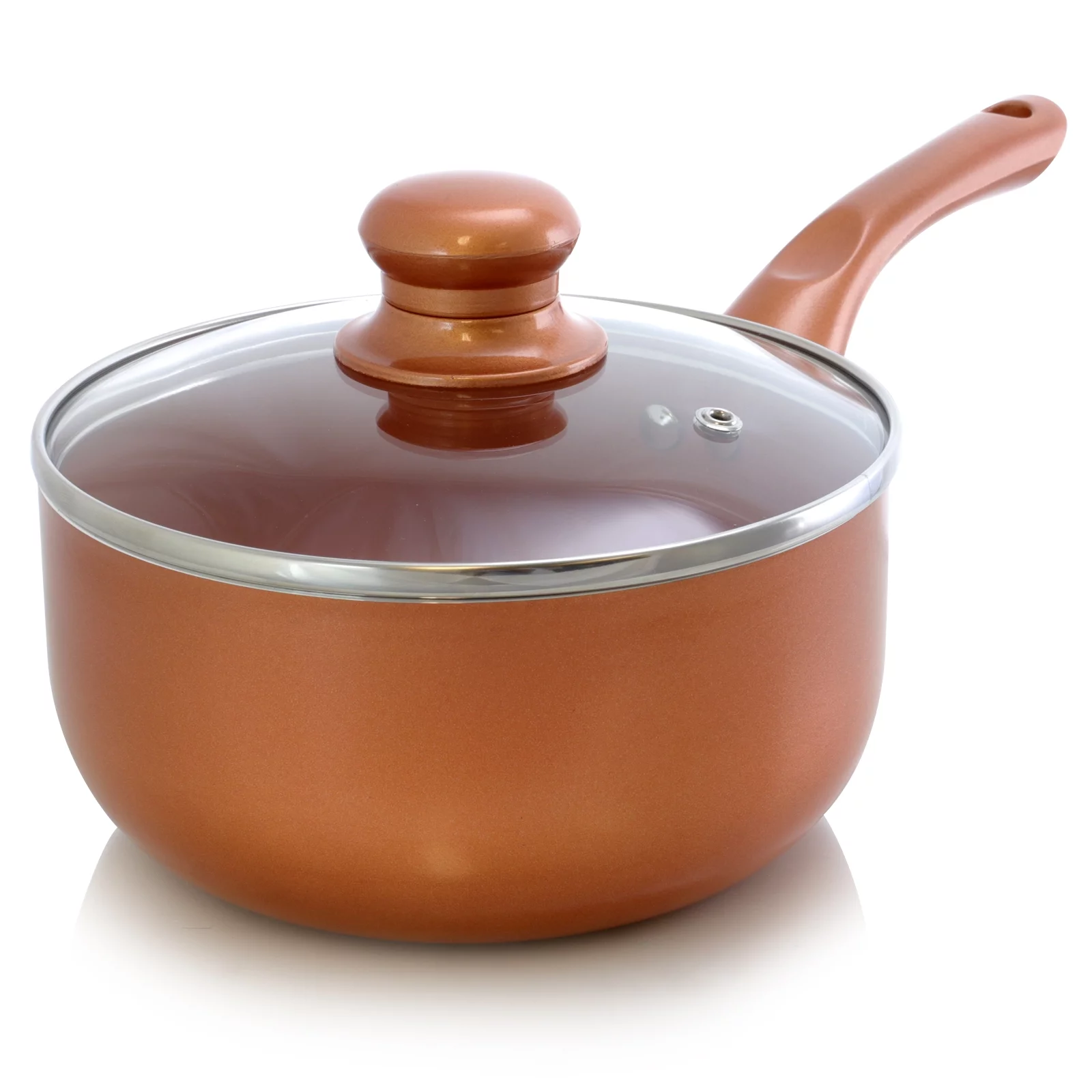 Better Chef 1.5 Qt. Copper Colored Ceramic Coated Saucepan with Glass Lid