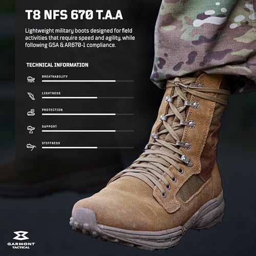 GARMONT TACTICAL T8 NFS 670 Military Combat Boots for Men and Women, Army, Air Force, AR670-1 Compliant Footwear, Lightweight, Suede Leather