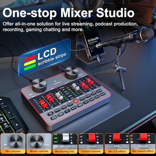 G3 Audio Mixer for Podcast Equipment Bundle，Live Sound Card for Streaming，Audio Interface DJ Mixer Sound Card/Board Condenser Microphone for Tiktok Gaming Video Content Creator