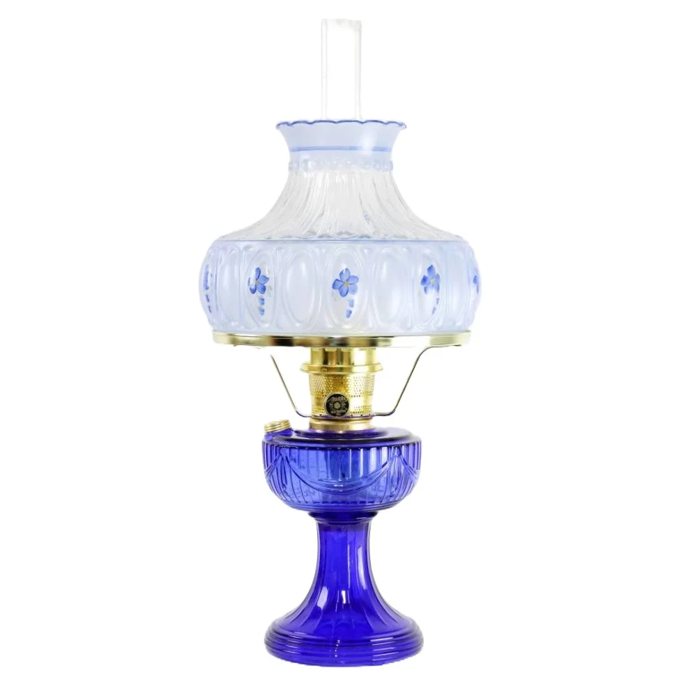 Aladdin Cobalt Lincoln Drape Table Oil Lamp Brass with Blue Meadow Shade, 24