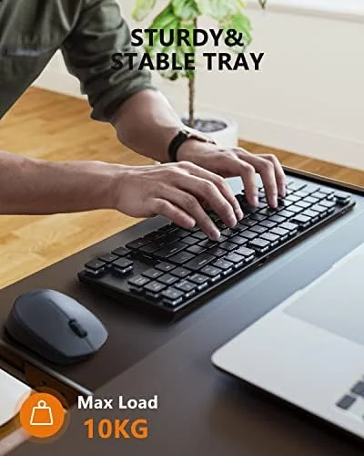 KHBIULIFE Electric Standing Desk  55 x 24 Inches Height Adjustable with Keyboard Tray  Ergonomic Workstation for Home Office  White Frame/Light Rustic Brown Top