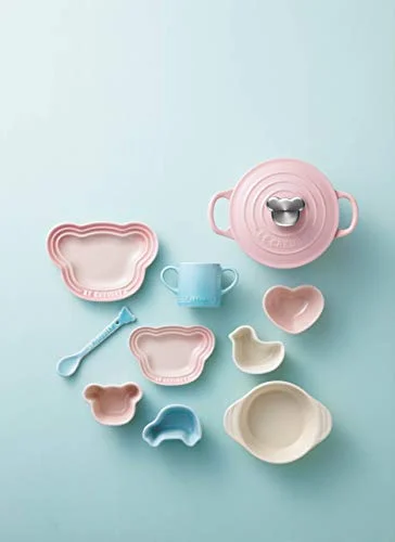 Le Creuset Heatproof container for children Baby twin ramekins (Bear & Heart) Milky pink Heatproof, coldproof, microwave oven safe Birthday gift for a baby girl at the beginning of a meal Gift for a b