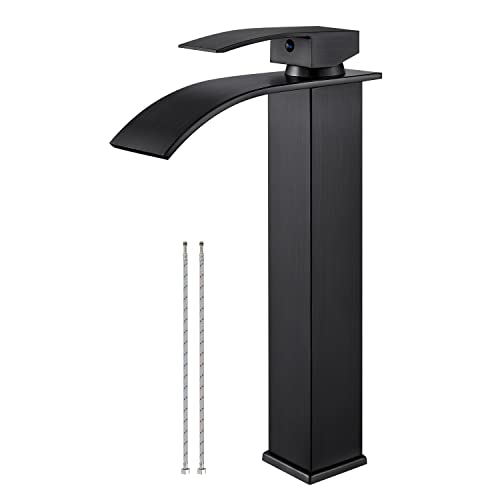 Airuida Brushed Gold Tall Waterfall Bathroom Vessel Sink Faucet Modern Bathroom Vanity Faucet Single Handle Single Hole Farmhouse Bar Mixer Tap Washbasin Faucet Deck Mount