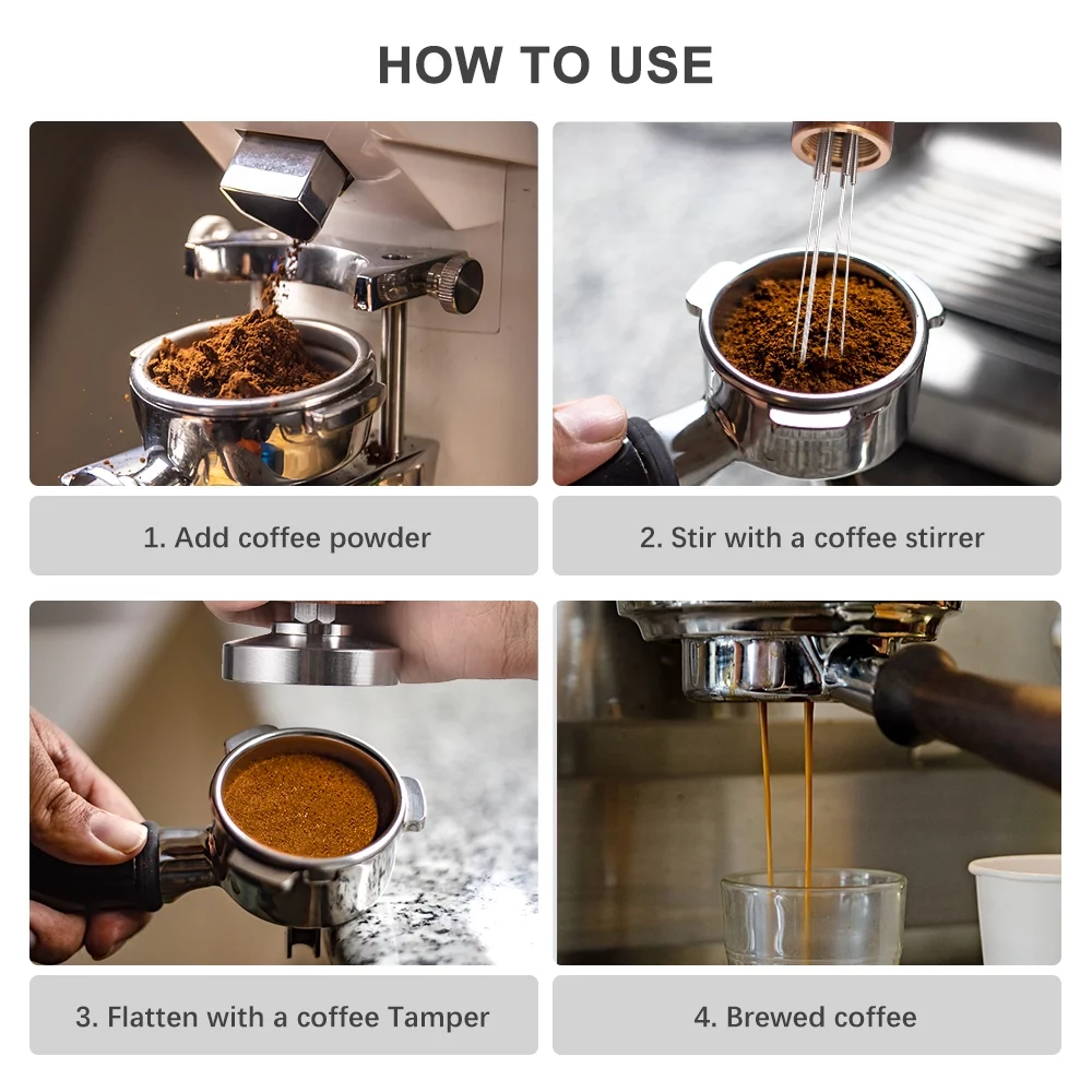 Andoer Coffee Distributor,Espr O Loaded Flat Coffee Calibrated Tamper Calibrated Tamper With 51mm Espresso Barista Wooden Handle Steel Base Set Coffee Calibrated Handle Press Espresso Stainless Hine