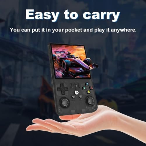 R36MAX Upgraded Retro Gaming Console,4.0 inch IPS Screen,Linux System with Professional RK3326 Gaming Chip, Retro Handheld Game Console Built-in 18000+ Games,4000mAh Large Battery (Transparent Black)