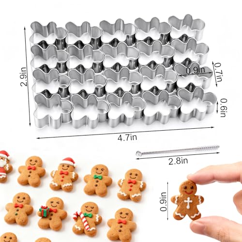 AIERSA Mini Gingerbread Cookie Cutter,Small Christmas Cookie Cutters,1 Inch Tiny Gingerbread Man Shapes Cookie Cutter,20 Cavity Metal Stainless Steel Christmas Cookie Cutters