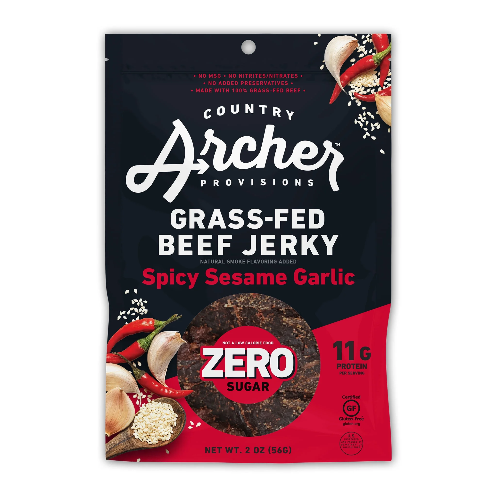 Country Archer 2oz Zero Sugar Spicy Sesame Garlic Beef Jerky