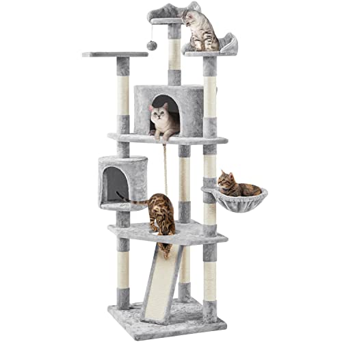 Yaheetech 79in Multi-Level Cat Trees Indoor Cat Tower with Sisal-Covered Scratching Posts, Plush Perches and Condo for Kittens, Cats and Pets - Dark Gray and White