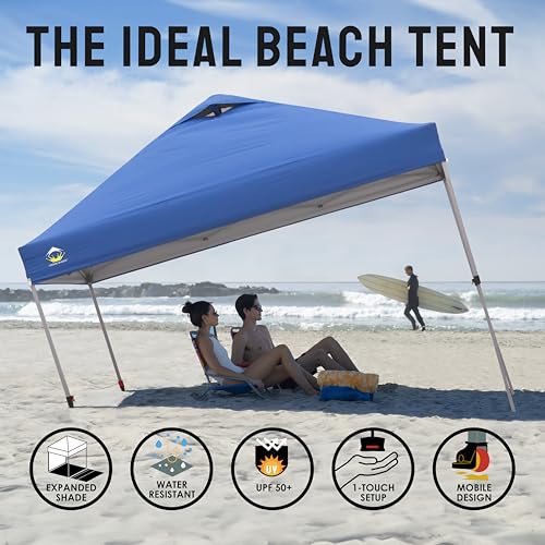 CROWN SHADES 10x10 Pop Up Canopy - Beach Tent with One Push Setup - Easy Outdoor Sun Shade for Events, Parties, Camping - Gazebo with STO-N-Go Cover Bag, Silver Coated Top, White