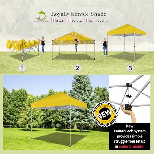 CROWN SHADES 10x10 Pop Up Canopy - Beach Tent with One Push Setup - Easy Outdoor Sun Shade for Events, Parties, Camping - Gazebo with STO-N-Go Cover Bag, Silver Coated Top, White