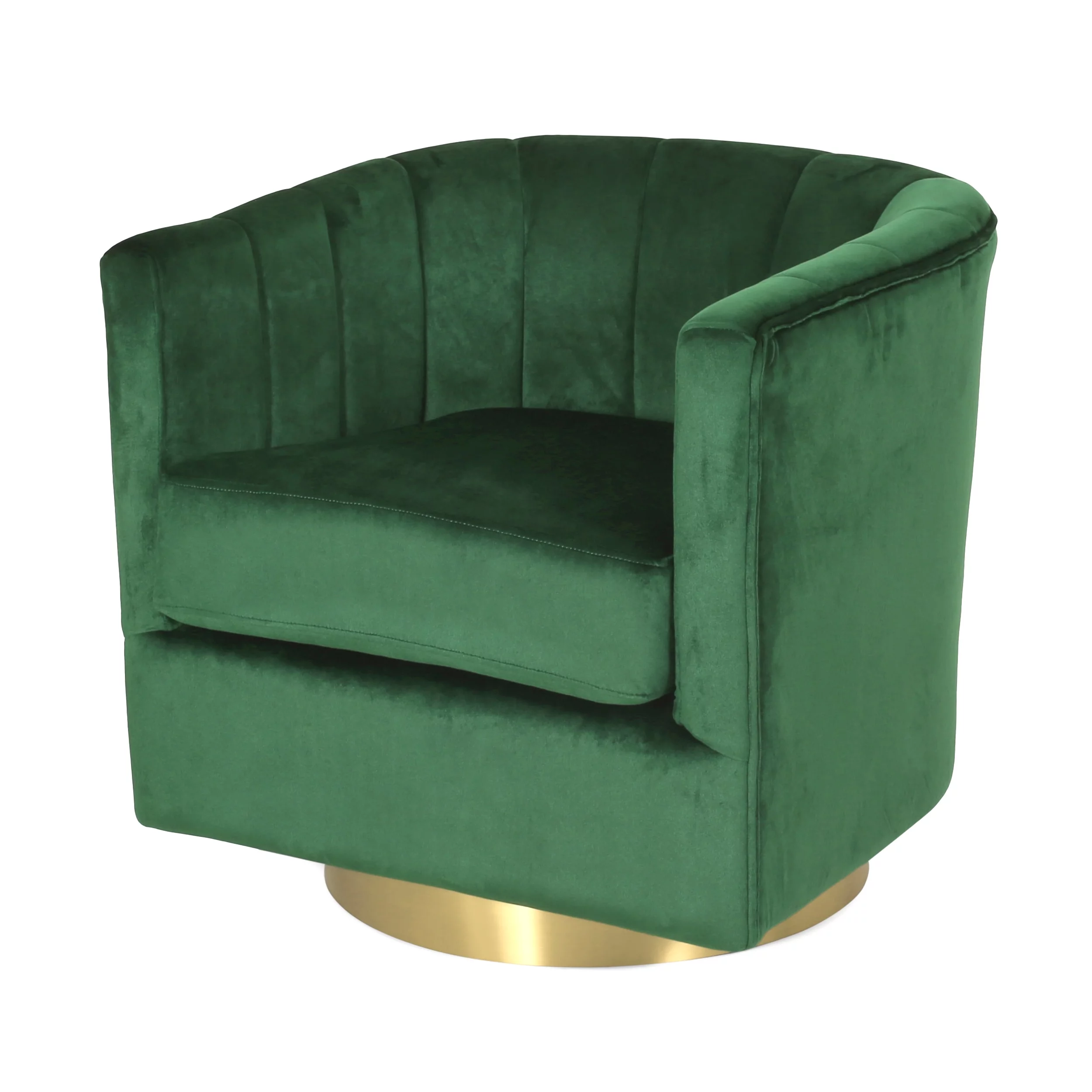 GDF Studio Blairmont Modern Glam Channel Stitch Velvet Swivel Club Chair, Emerald and Copper