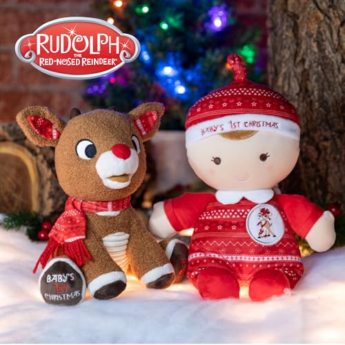 KIDS PREFERRED Santa Claus Rudolph The Red-Nosed Reindeer Musical Stuffed Animal, Baby's First Christmas Plush, 8 Inches