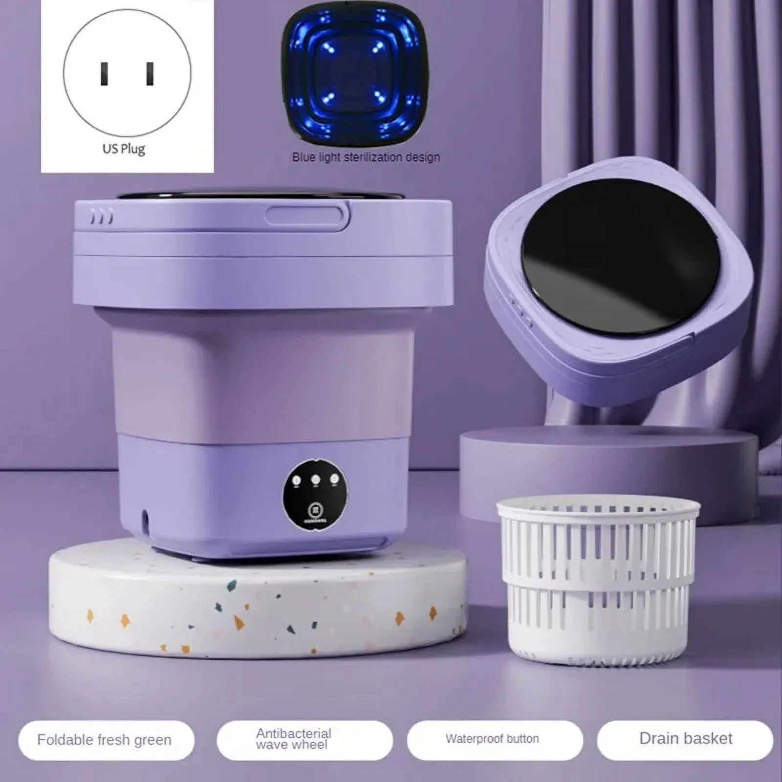 Mini Washing Machine, Folding Portable Sterilization Drying Laundry Machine