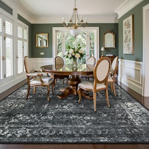 Lahome 8x10 Area Rugs for Living Room Washable Rugs 8x10 Black Large Rug Indoor Carpet, Vintage Distressed Rug Soft Non Slip Area Rug for Bedroom Dining Room Home Office(8 x 10, Black/Grey)