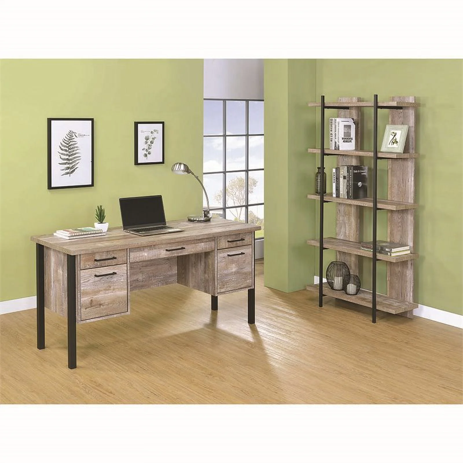 Samson 4-drawer Office Desk Weathered Oak