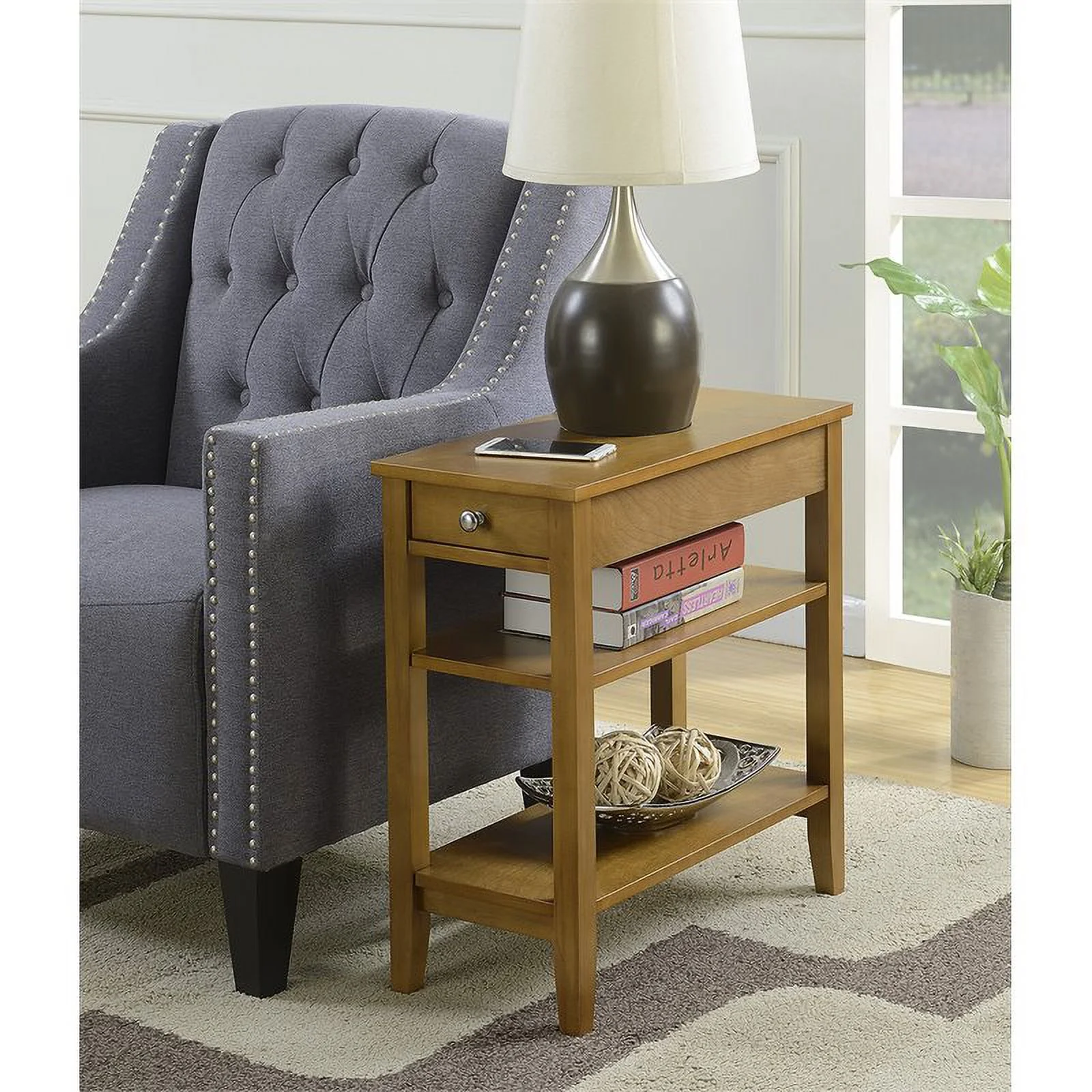Home Square Three-Tier End Table in Dark Walnut Wood - Set of 2