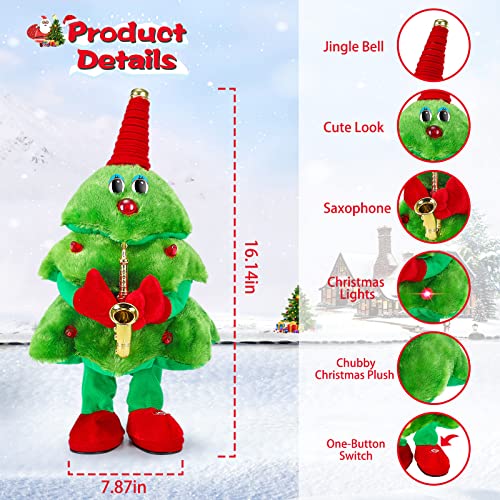 Singing Dancing Christmas Tree Plush Toys with Lights & 8 Music Christmas Carols for Saxophone & Repeat What You Say Christmas Tree Decor Table Party Toy Gifts for Family Friends Kids Boys Girls